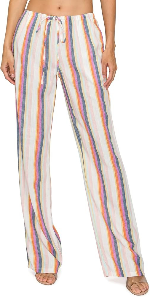 Cali1850 Women's Printed Linen Pants - 30" Inseam Drawstring Elastic Waist Casual Pull On Beach L... | Amazon (US)