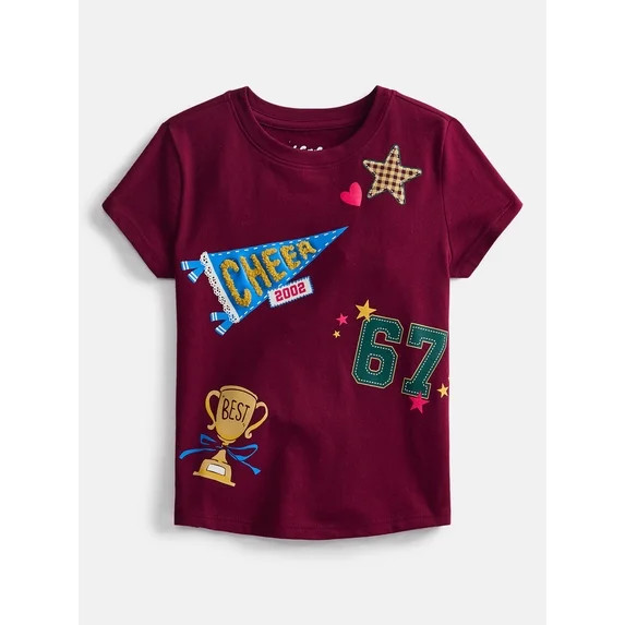 Wonder Nation Girls Embellished Graphic Tee with Short Sleeves, Sizes 4-18 & Plus | Walmart (US)