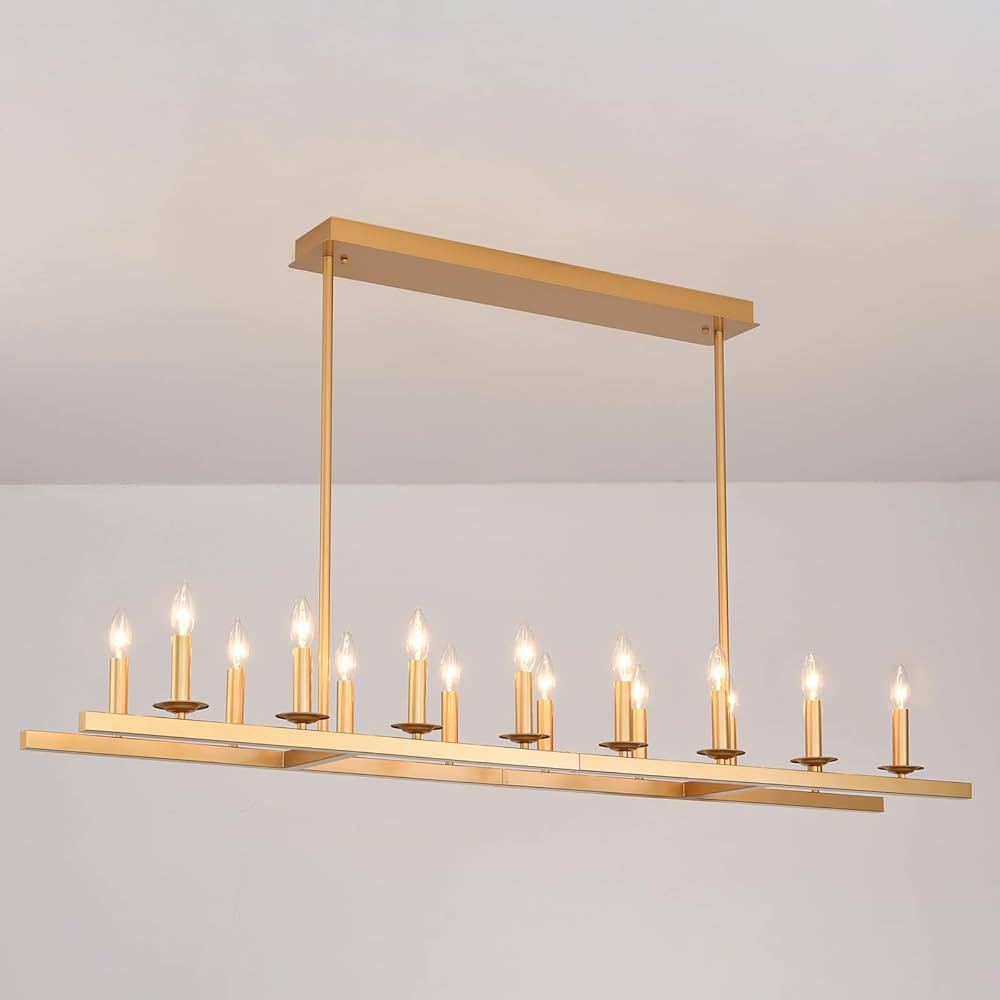60-Inch Rustic Gold Linear Chandelier,Extra Long Chandelier,Gold Light Fixture for Dining Room Ki... | Amazon (US)