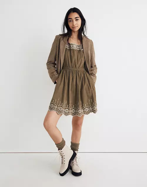 Petite Embroidered Corduroy Square-Neck Mini Dress | Madewell