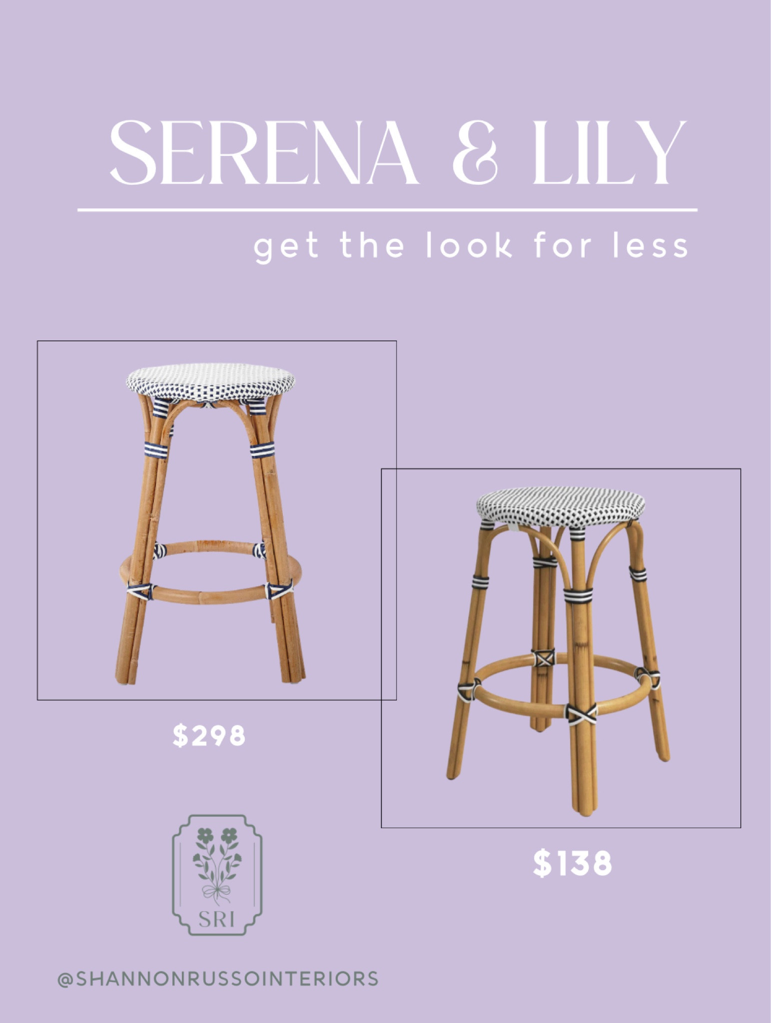 Serena and Lily look for less, dupe, counter stool, navy and white, wayfair find, budget, savings, more than half off, coastal decor, home by the sea, neutral, cafe, kitchen island, dining, eat in kitchen, bar stool, counter height, interior designer, Shannon Russo Interiors

#LTKstyletip #LTKFind #LTKhome