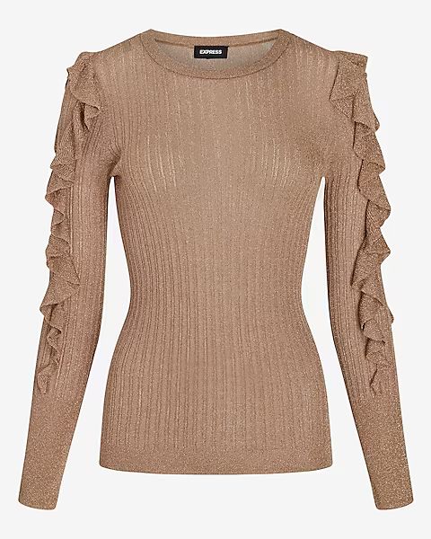 Metallic Ribbed Ruffle Sleeve Sweater | Express