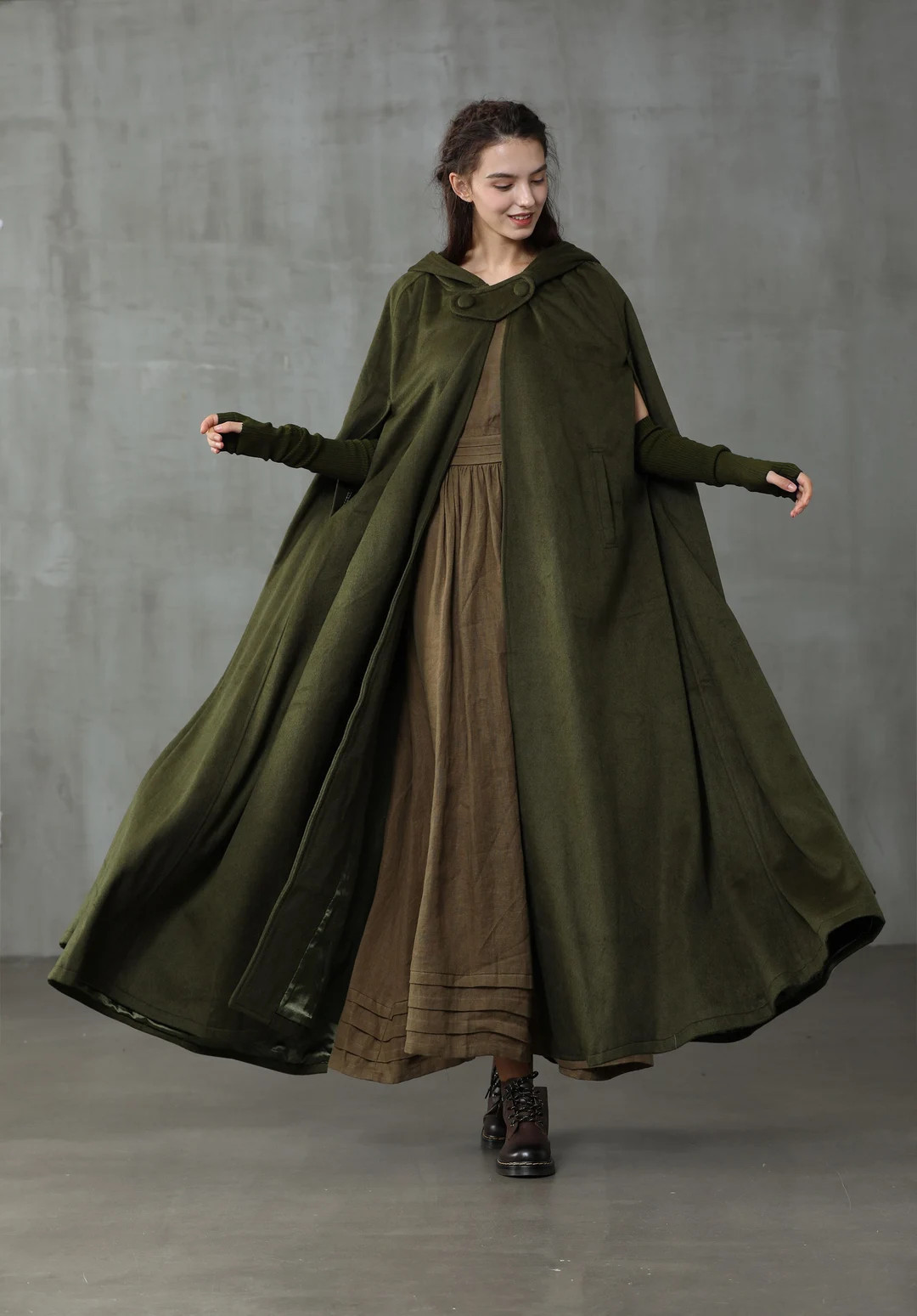 Wool Hooded Coat Cloak, Maxi Hooded Wool Coat Cloak, 100% Wool, Hooded Cape, Wool Hooded Cloak in... | Etsy (US)