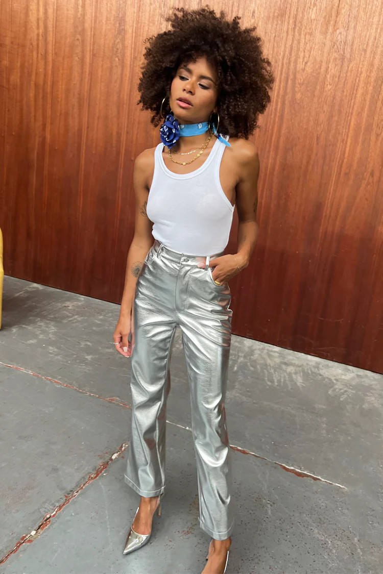 Silver Vegan Leather Trouser | Never Fully Dressed (UK & IE)