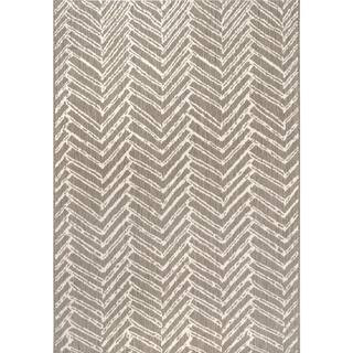 Macklin Contemporary Herringbone Brown 8 ft. x 11 ft. Indoor/Outdoor Patio Area Rug | The Home Depot