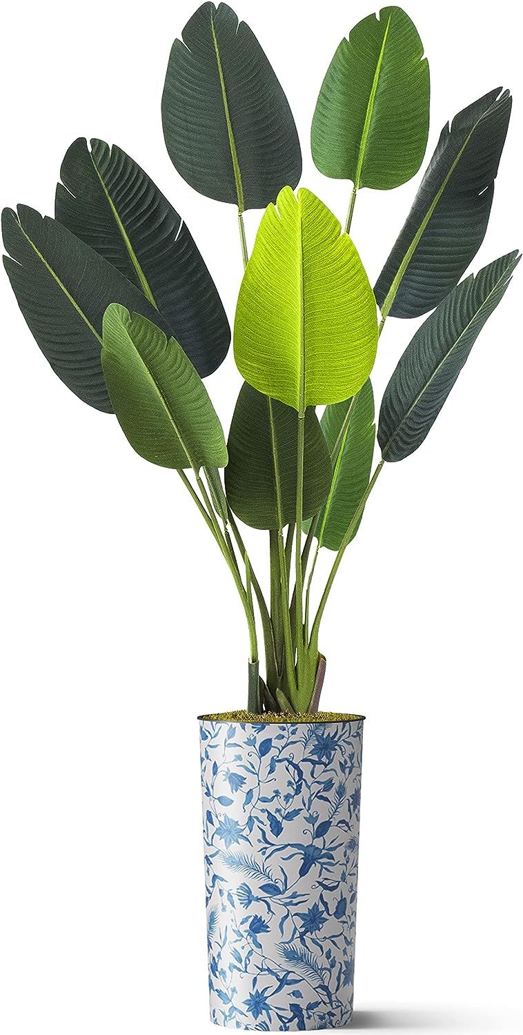 SIGNWIN Artificial Fake Plants Bird of Paradise with Blue and White Planter, 67-Inch | Amazon (US)