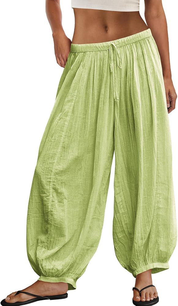 Panadila Women Balloon Pants Sheer Beach Pants Flowy Drawstring Wide Leg Trousers Summer Vacation... | Amazon (US)