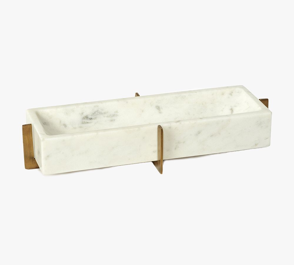 Bellem Handcrafted Marble Rectangle Tray On Brass Stand | Pottery Barn (US)