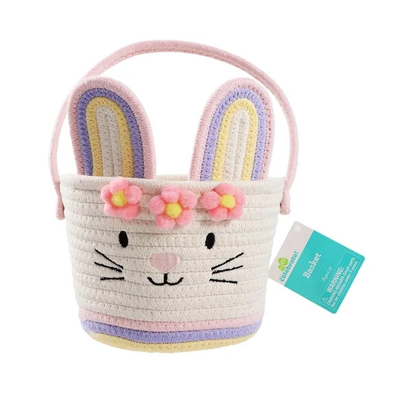 Easter Flower Girl Bunny Woven Basket, Multi-Color, Way To Celebrate, 7.7 x 8.7 Inch | Walmart (US)