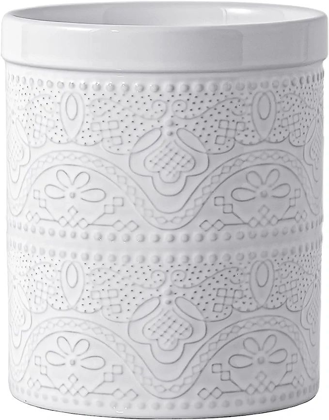 FUN ELEMENTS Kitchen Utensil Holder, 7.2" Super Large Utensil Crock Heavy and Stable Lace Emboss ... | Amazon (US)