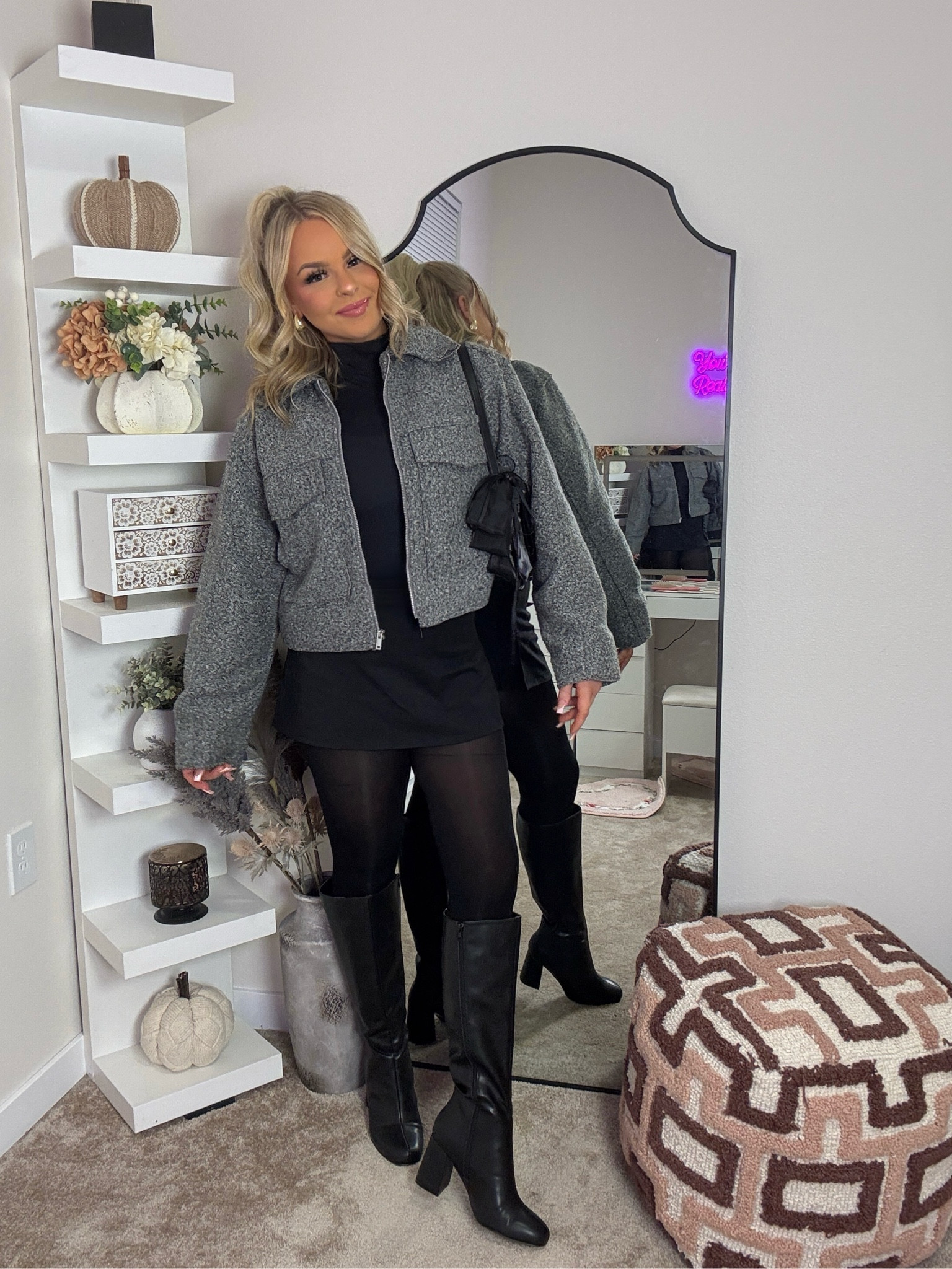 Wearing a medium in the Jacket, medium in the top, a large in the tights, and an 8 in the skirt 🤍🩶

#LTKSaleAlert #LTKGiftGuide #LTKFindsUnder100