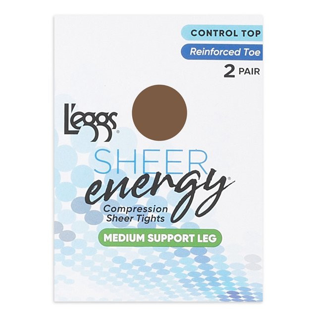 L'eggs Sheer Energy Medium Leg Support Control Top Reinforced Toe Tights, 2 Pair - Walmart.com | Walmart (US)
