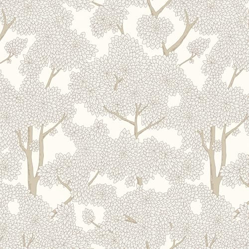 JiffDiff Tree Wallpaper Peel and Stick Jungle Wall Paper Forest Mural Stick on Wallpaper Modern Waterproof Self Adhesive Contact Paper (17.3" x 120" Cream) | Amazon (US)