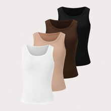 Plus Size Womens Solid Color Ribbed Tank Top | SHEIN