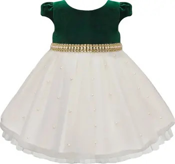 AMERICAN PRINCESS Velvet Faux Pearl Mesh Dress | Nordstromrack | Nordstrom Rack