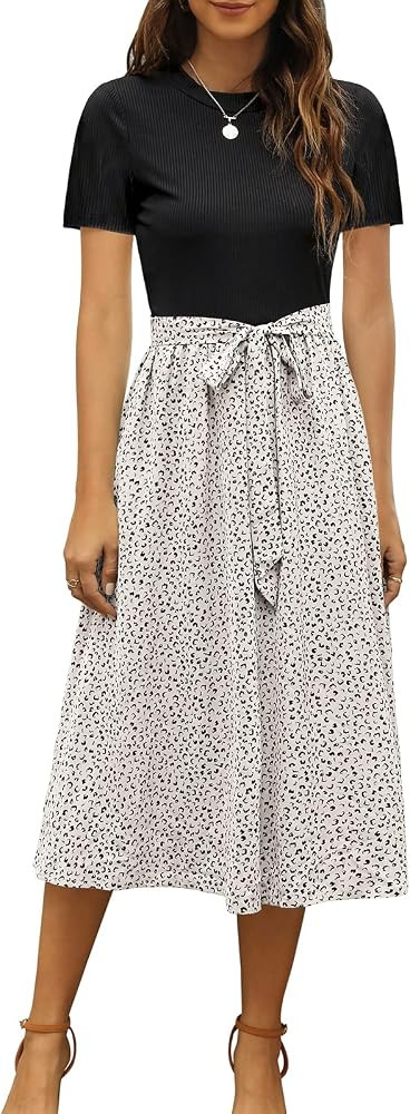 Zattcas Women 2025 Summer Dress Short Sleeve Ribbed Teacher Church Modest Business Casual Work Ou... | Amazon (US)