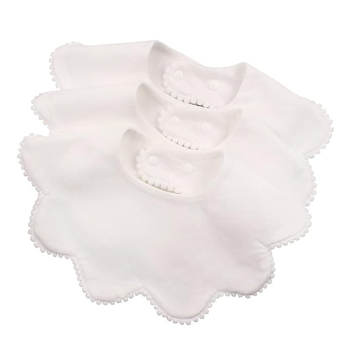 JANGANNSA 3 PCS White Flower Baby Bibs Infant Burp Clothes for Baby Girls Saliva Towel Cotton Inf... | Amazon (US)