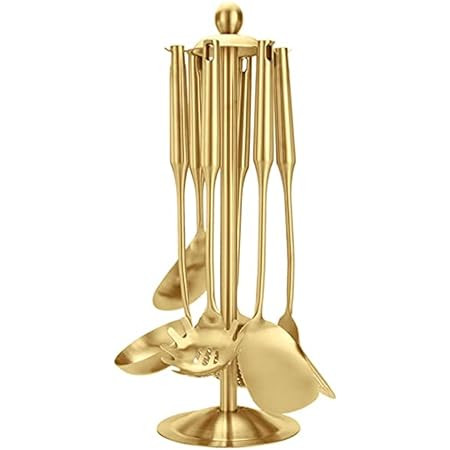 Cooking Utensil Holder Stainless Steel - 360° Gold Rotating Utensil Holder for Kitchen Counter -... | Amazon (US)