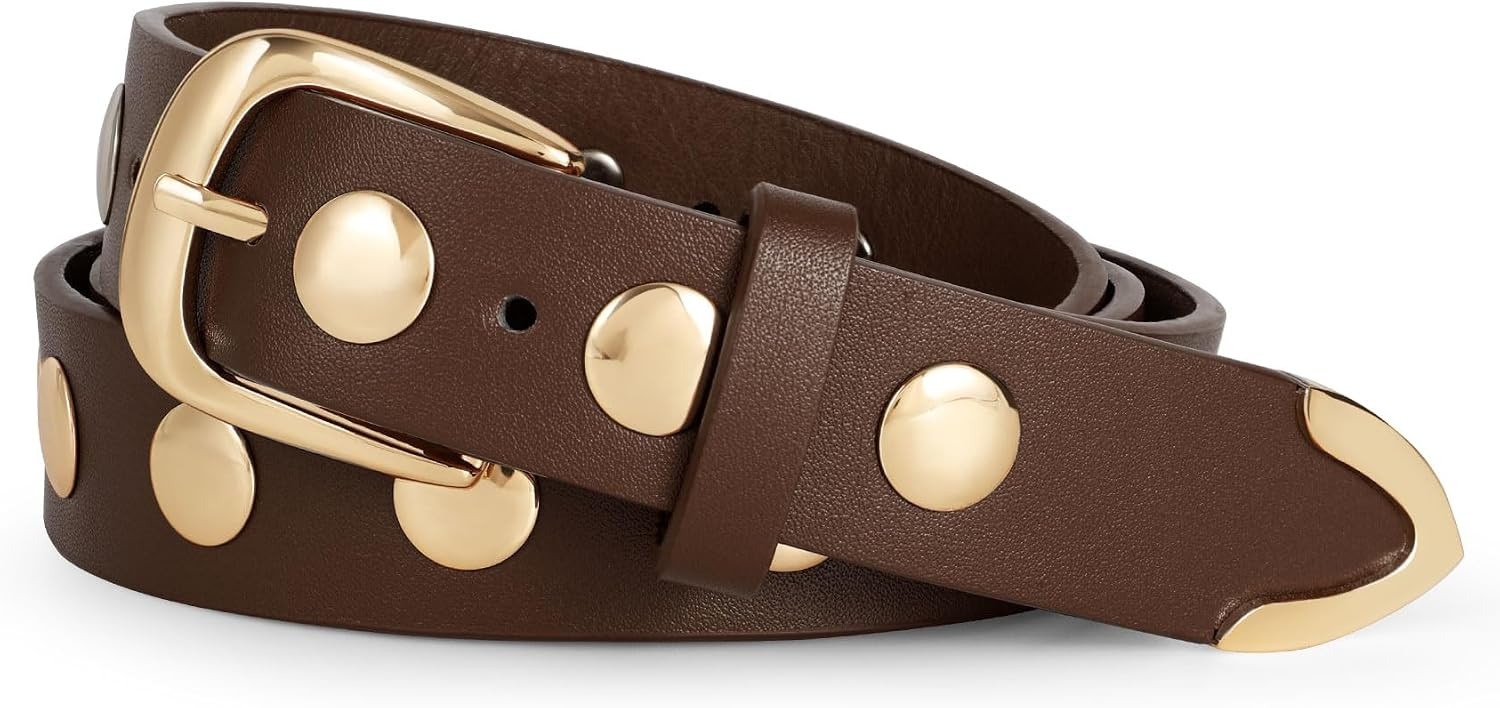 WERFORU Women's Leather Belt for Jeans & Dress - Punk Studded Belt | Amazon (US)
