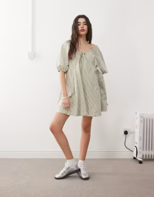 COLLUSION smock dress in green stripe | ASOS (Global)