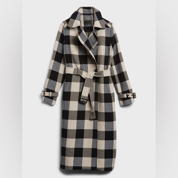 NWT Banana Republic Buffalo Check Plaid Long Wool Trench Coat Small petite | Poshmark