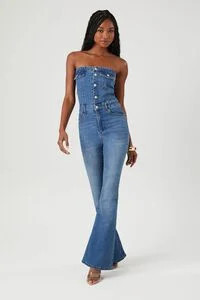 Strapless Denim Flare-Leg Jumpsuit | Forever 21