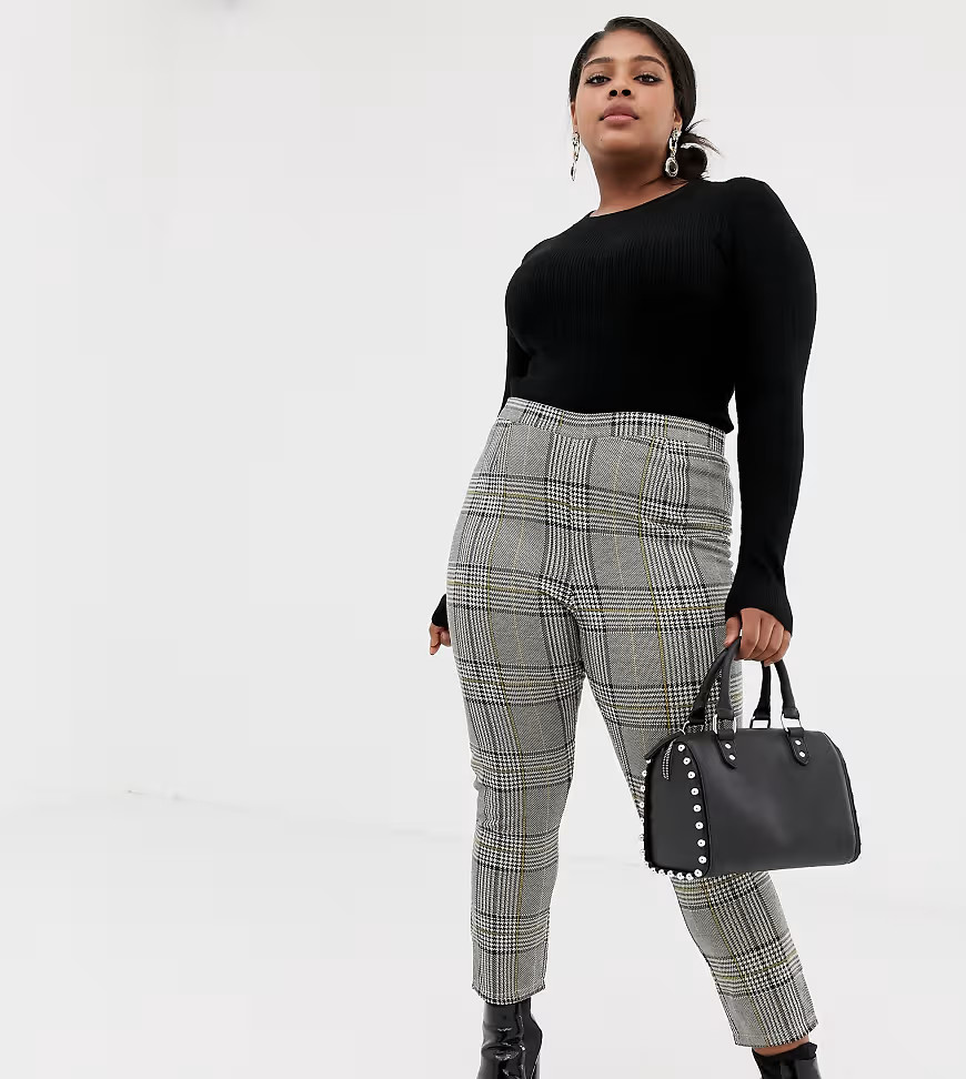 ASOS DESIGN Curve high waist skinny pants in check jacquard-Multi | ASOS (Global)