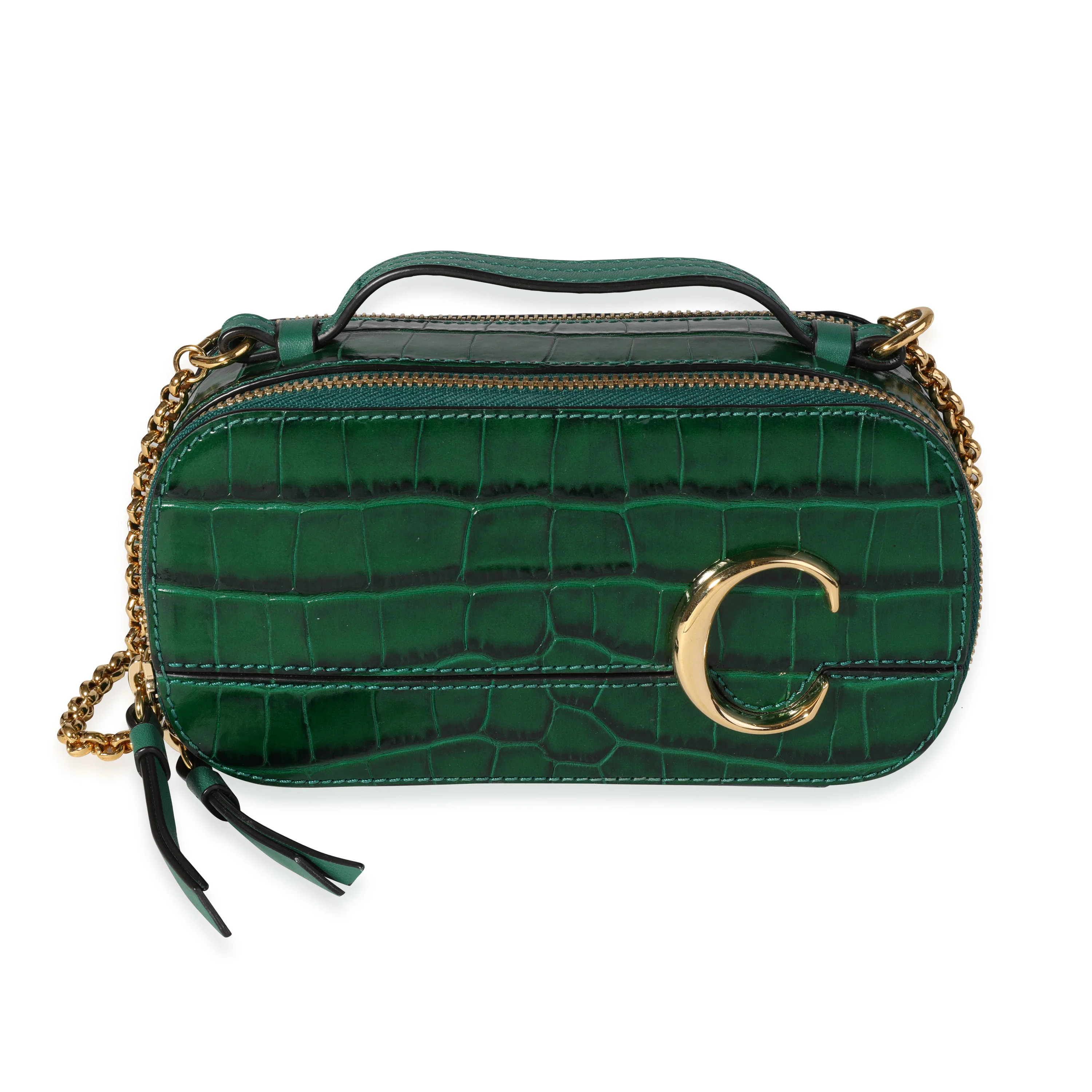 Chloe Woodsy Green Crocodile-Embossed Mini Vanity C Bag | myGemma