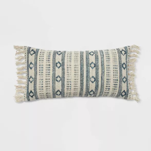 12"x24" Oversized Woven Pattern Lumbar Throw Pillow Blue/Cream - Threshold™ | Target