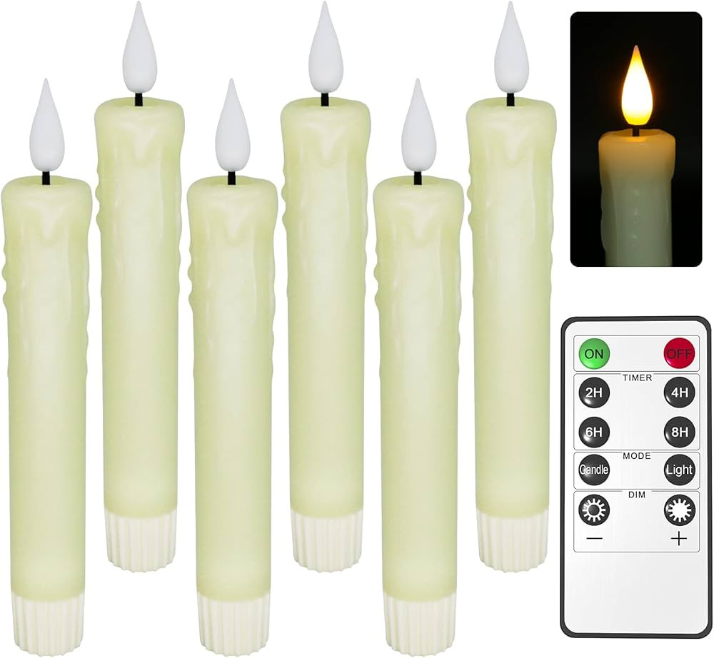 PChero Real Wax LED Flameless Taper Candles with Remote Timer, 6.4 Inch Ivory LED Candlesticks Ba... | Amazon (US)