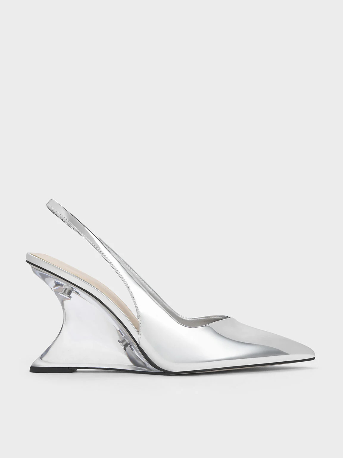 Metallic Sculptural Slingback Wedges
 - Silver | Charles & Keith UK