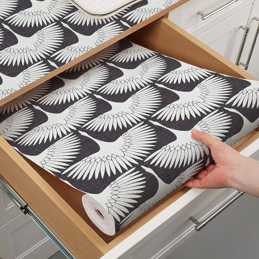 Black Crane Kitchen Drawer Shelf Liner Non-Adhesive 12IN x 10FT | Amazon (US)