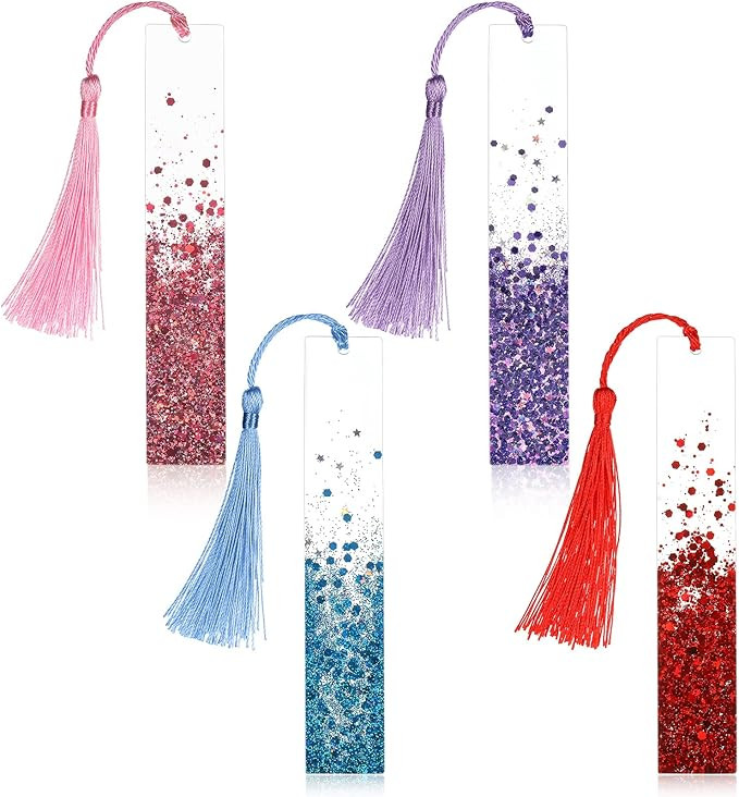 4 Pieces Glittering Dried Flowers Resin Feather Bookmarks Handmade Transparent Page Marker with C... | Amazon (US)