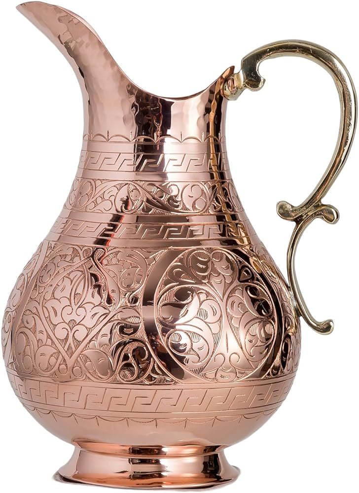 CopperBull Heavy Gauge 100% Pure Solid Hammered Copper Moscow Mule Water Pitcher, 70 fl. Oz (Engr... | Amazon (US)