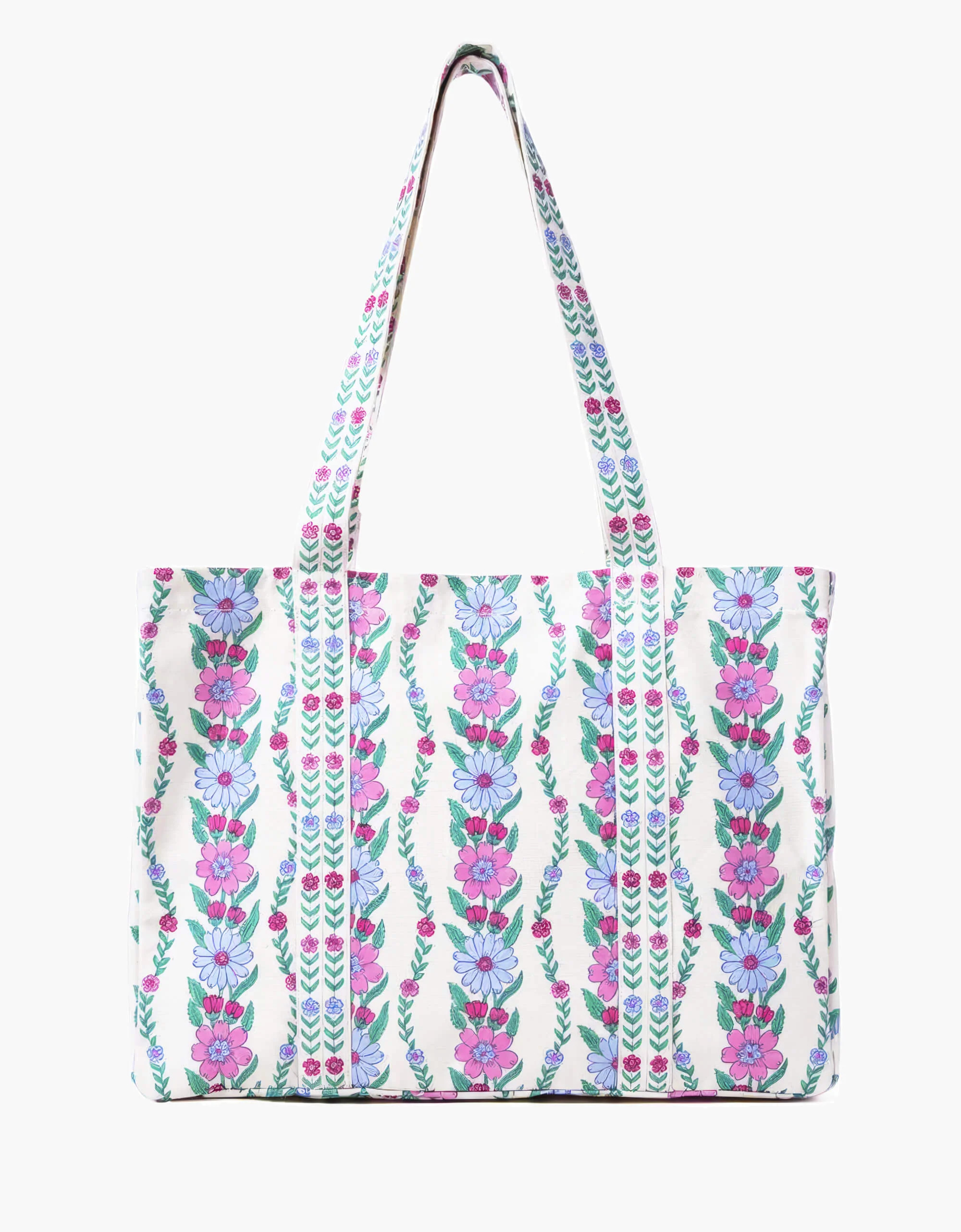Bag | Pink & Blue Floral Tote | Block Print Cotton | Pink City Prints UK