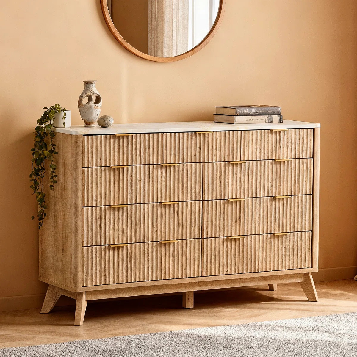 726960578471Fluted 9-Drawer Dresser For Bedroom, Modern Chest Of Drawers With Metal Handles | Wayfair North America