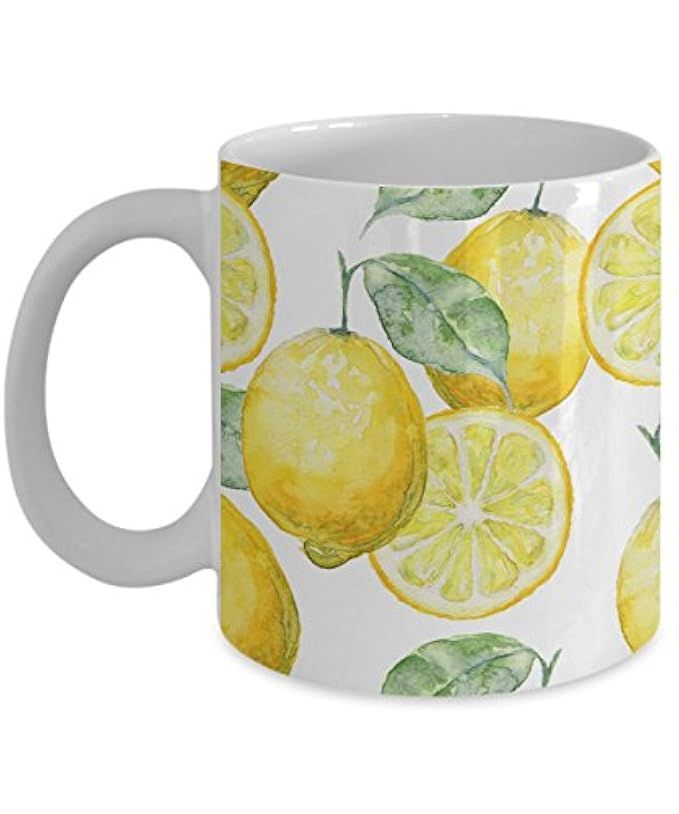 Watercolor Seamless Background Of Lemons Coffee Mug, White, 11 oz - Unique Gifts By huMUGous | Amazon (US)
