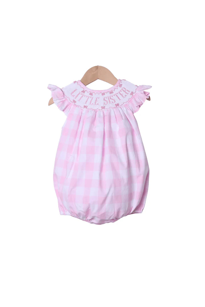 Smocked Little Sister Pink Buffalo Check Bubble | The Smocked Flamingo