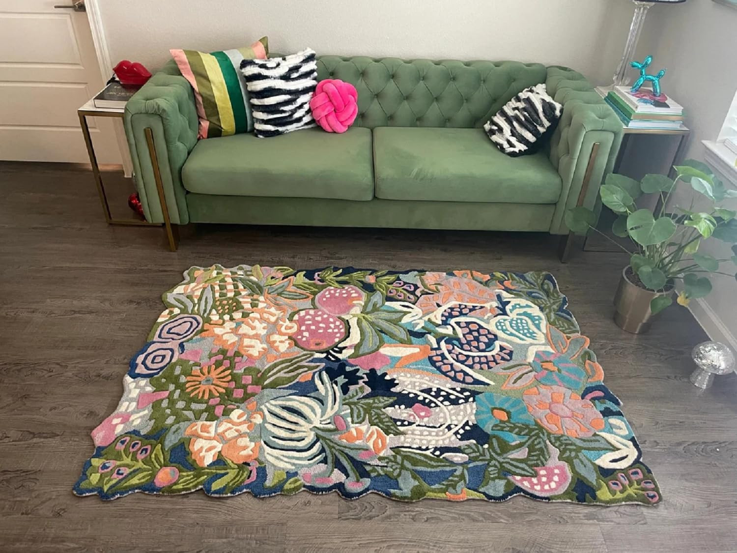 Floral Tufted Wool Rug, Fleur, Irregular Shape, Green & Multi Hand-Tufted Area Rug for Home, Bedr... | Amazon (US)