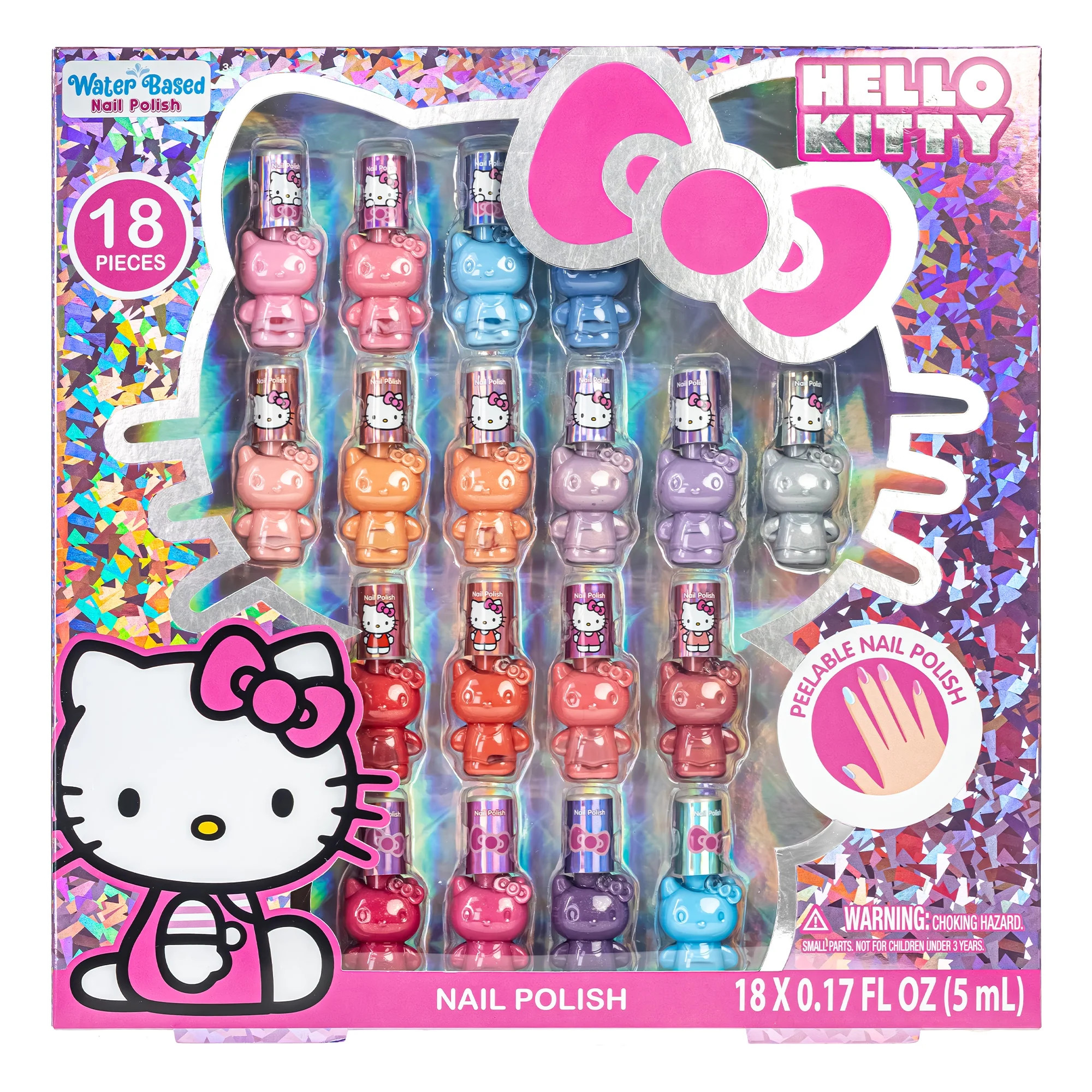 Hello Kitty 18 Pc Nail Polish Set, Water-Based, Non-Toxic, Peelable, Kids Girls Ages 3+ | Walmart (US)
