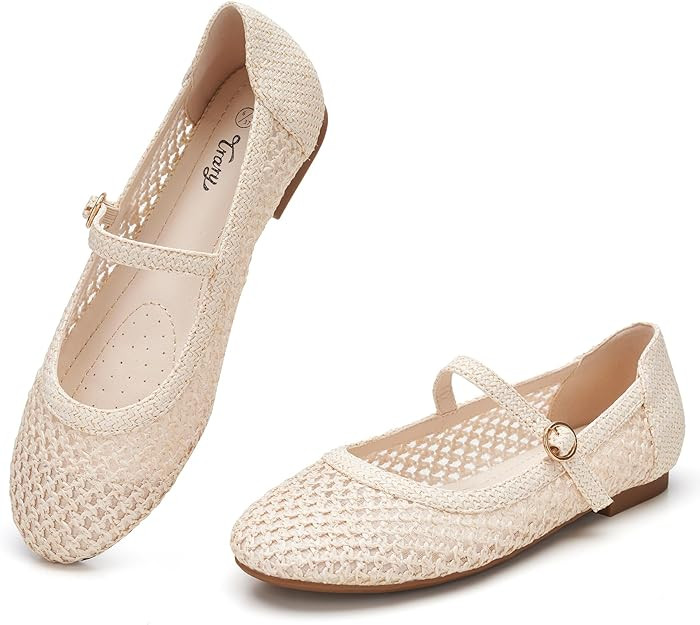 Trary Mary Jane Shoes Women Woven Flats for Women Mesh Rouned Toe Dressy Ballet Flat with Braided... | Amazon (US)