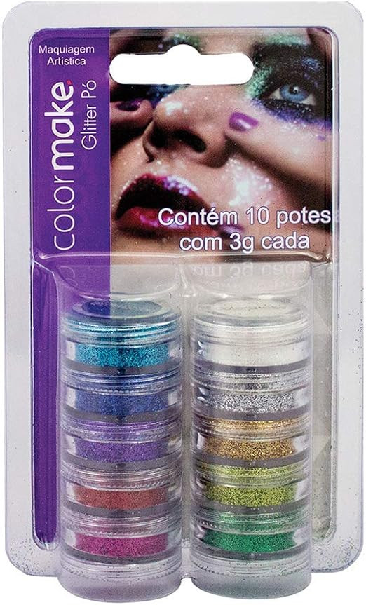 Colormake Yur 2750 Pintura Facial Glitter Pó Com 10 Cores Cartela Com 10 Multicor | Amazon (BR)