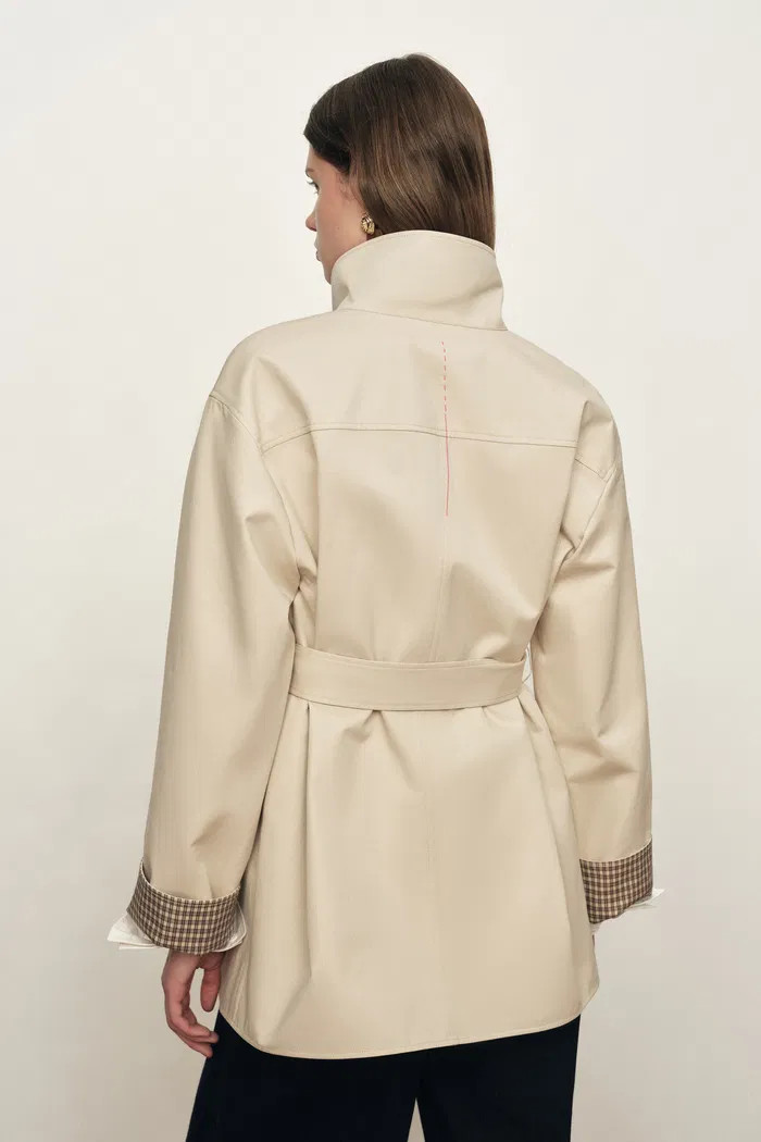 Sita Check Panel Belted Cropped Trench Coat In Trench Cotton | Fabrique
