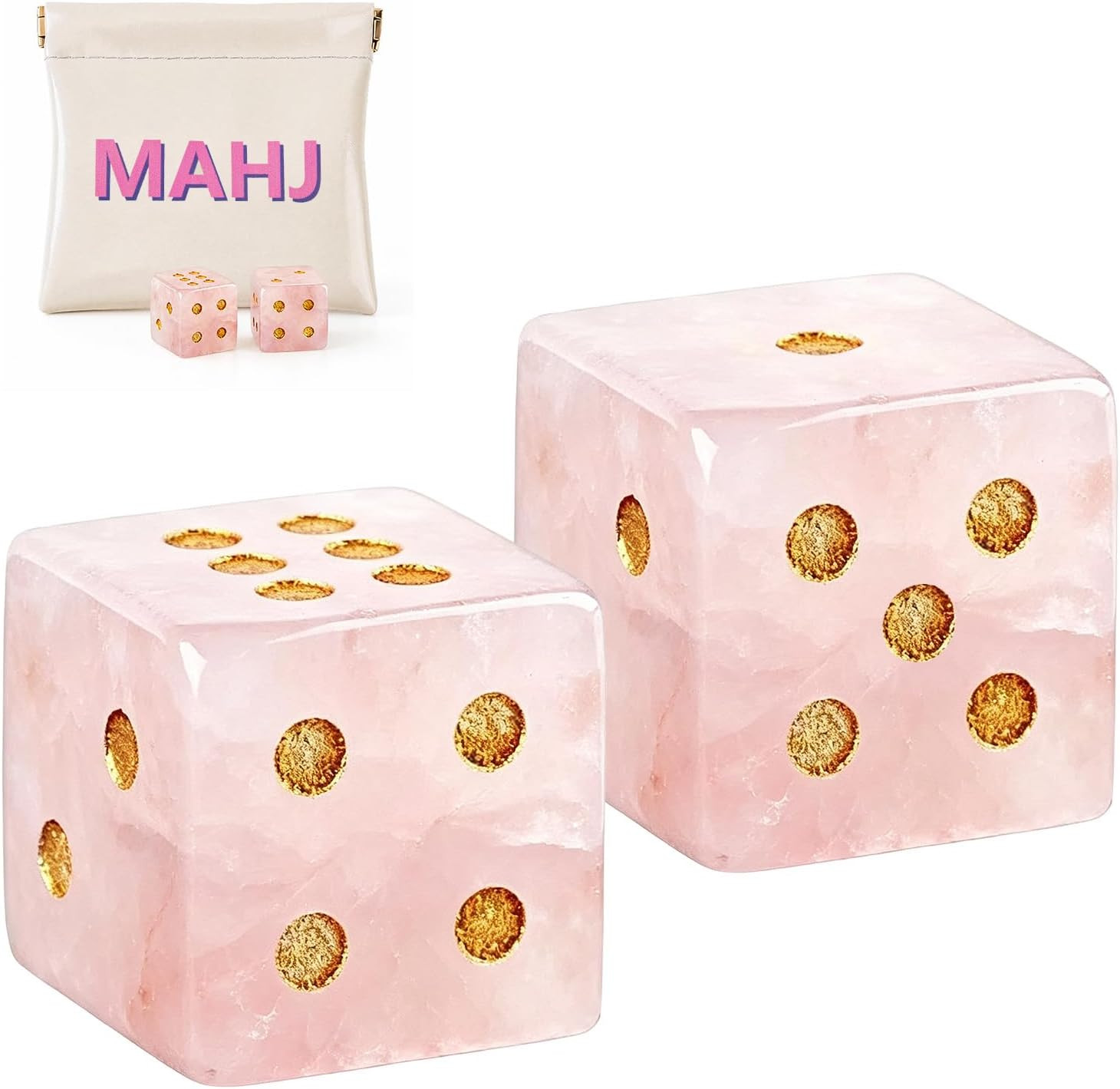 Crystal Mahjong Dice Set (2 Pcs) with Custom MAHJ Logo Dice Bag – PU Squeeze Mini Pouch for Pink Gemstone Dice, Chips & Tiles Storage – American Mahjong, Board Games, Casino Night, Gift for Players | Amazon (US)