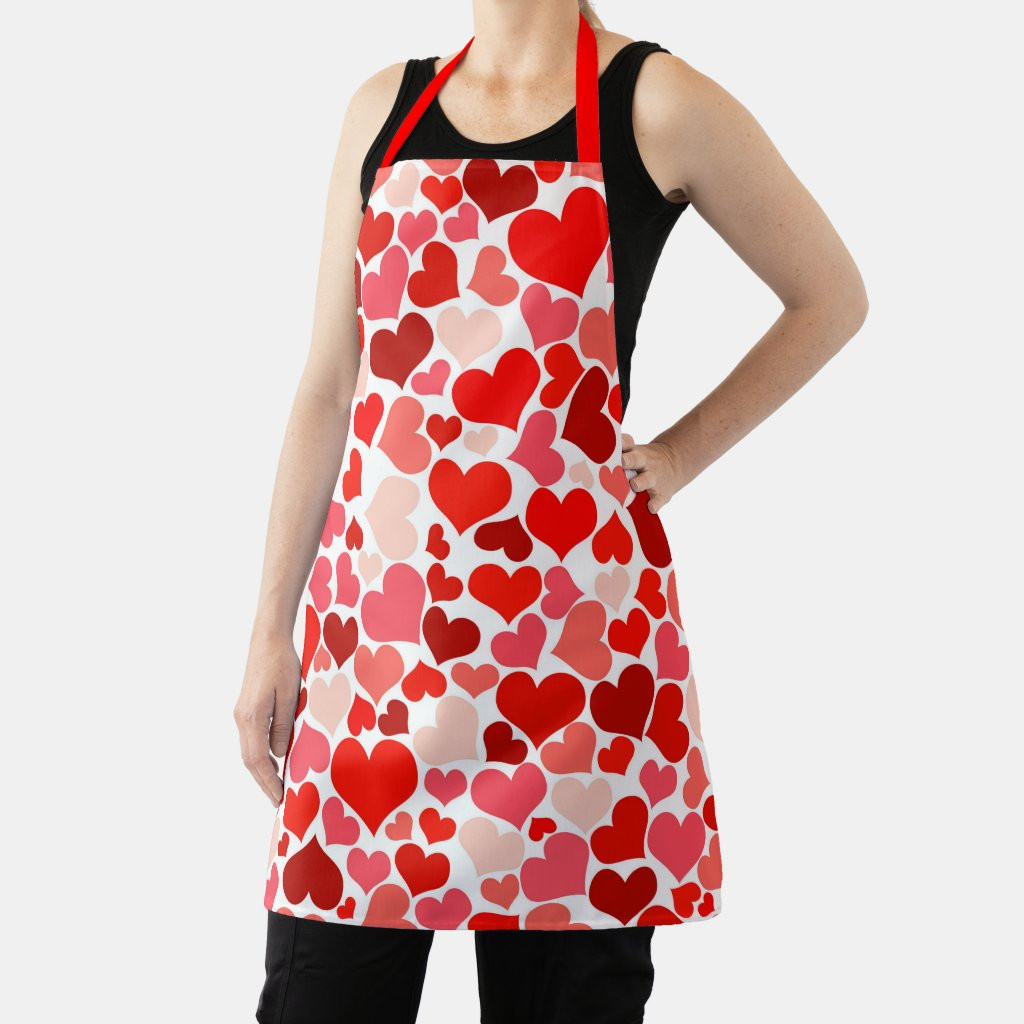 Red Hearts All-Over Print Apron | Zazzle