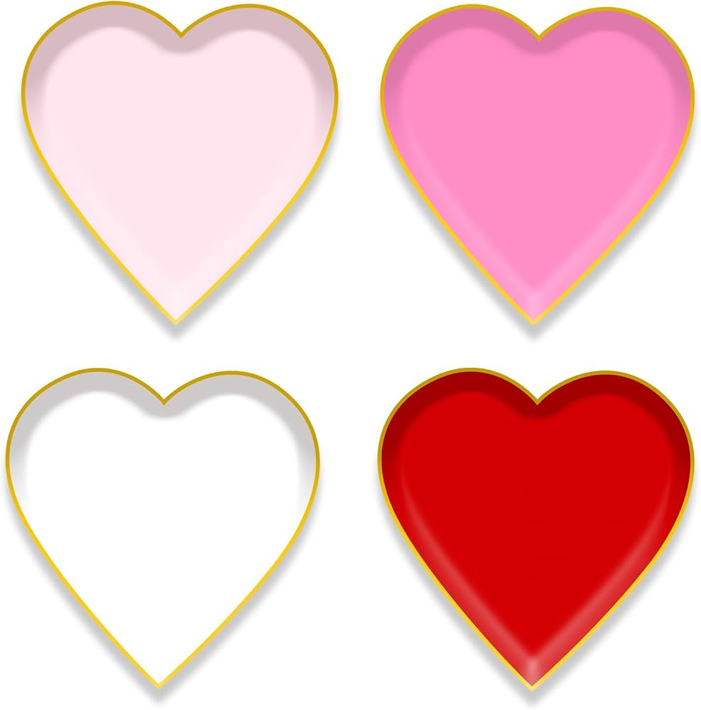 PAMMYAN 48pcs Heart Shape Valentines Day Paper Plate, 9 inch Pink Red White Heart Shape | Amazon (US)