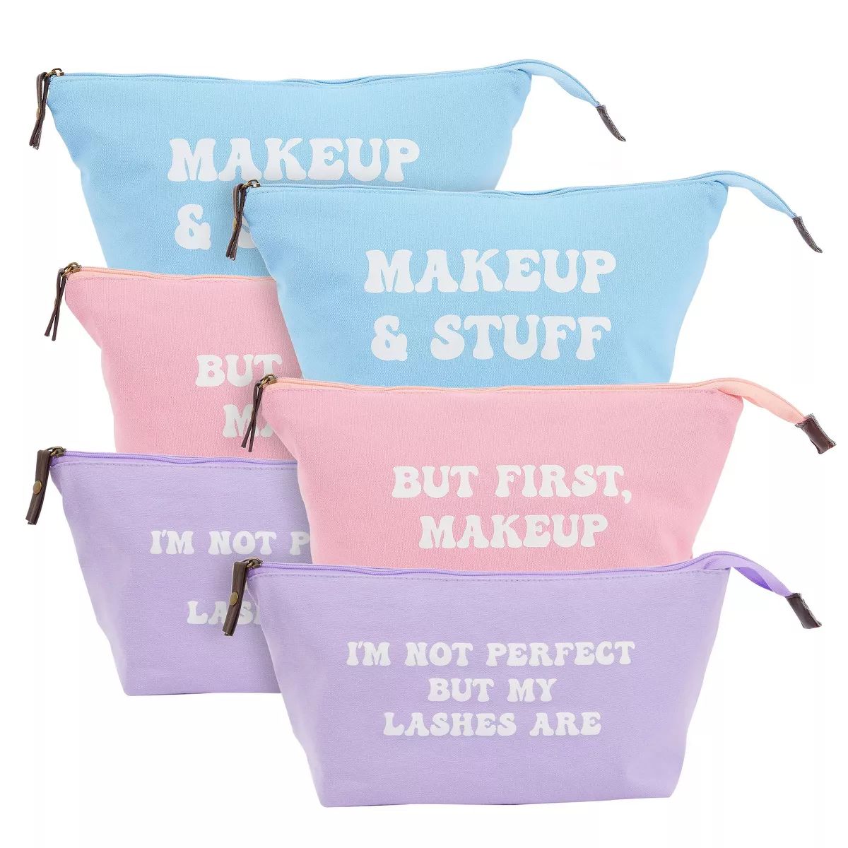 6 Pack Small Cosmetic Canvas Makeup Bags for Women with Zipper, 3 Colors and Designs (8 x 4 x 6 I... | Target