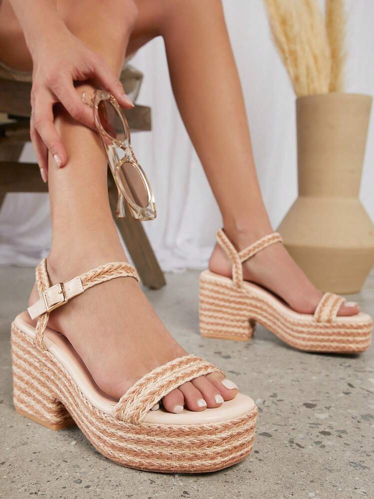 SHUZIA Women's Braided Wedge Heel Platform Sandals | SHEIN