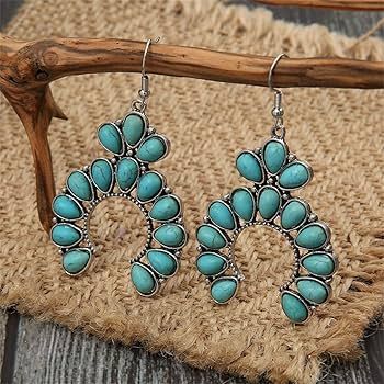 Bohemian Vintage Turquoise Oval Flower Ethnic Drop Dangle Earrings for Women Girls Boho Exaggerat... | Amazon (US)