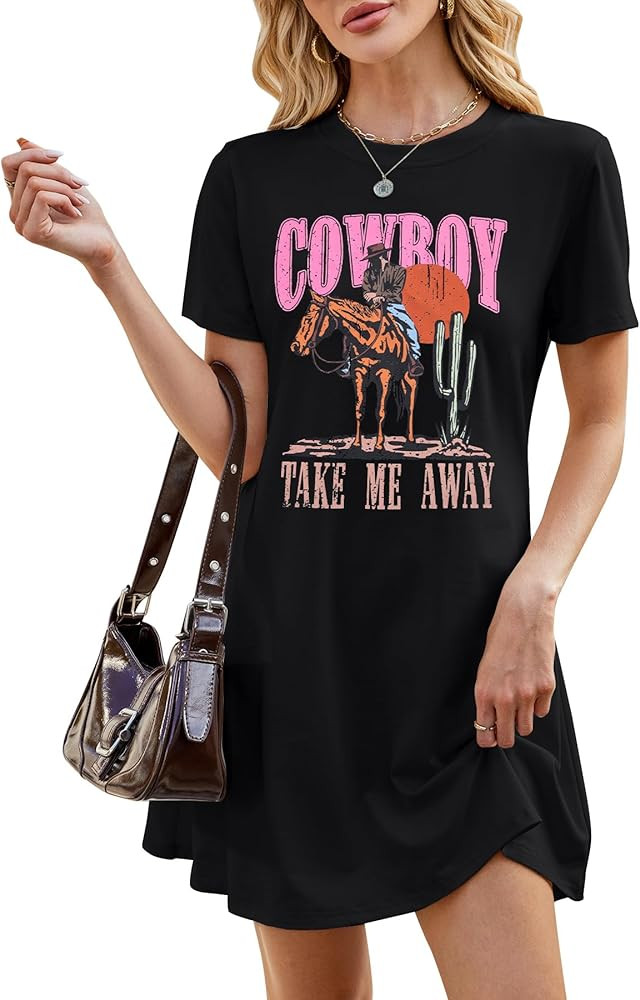 Cowboy Western Dress for Women: Vintage Rodeo Graphic Dresses Country Music Sundress Short Sleeve... | Amazon (US)
